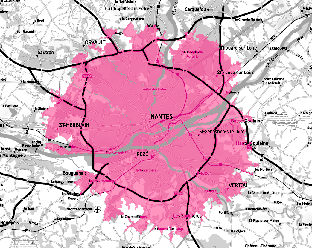 Carte du périmètre de livraison BiciCouriers Nantes